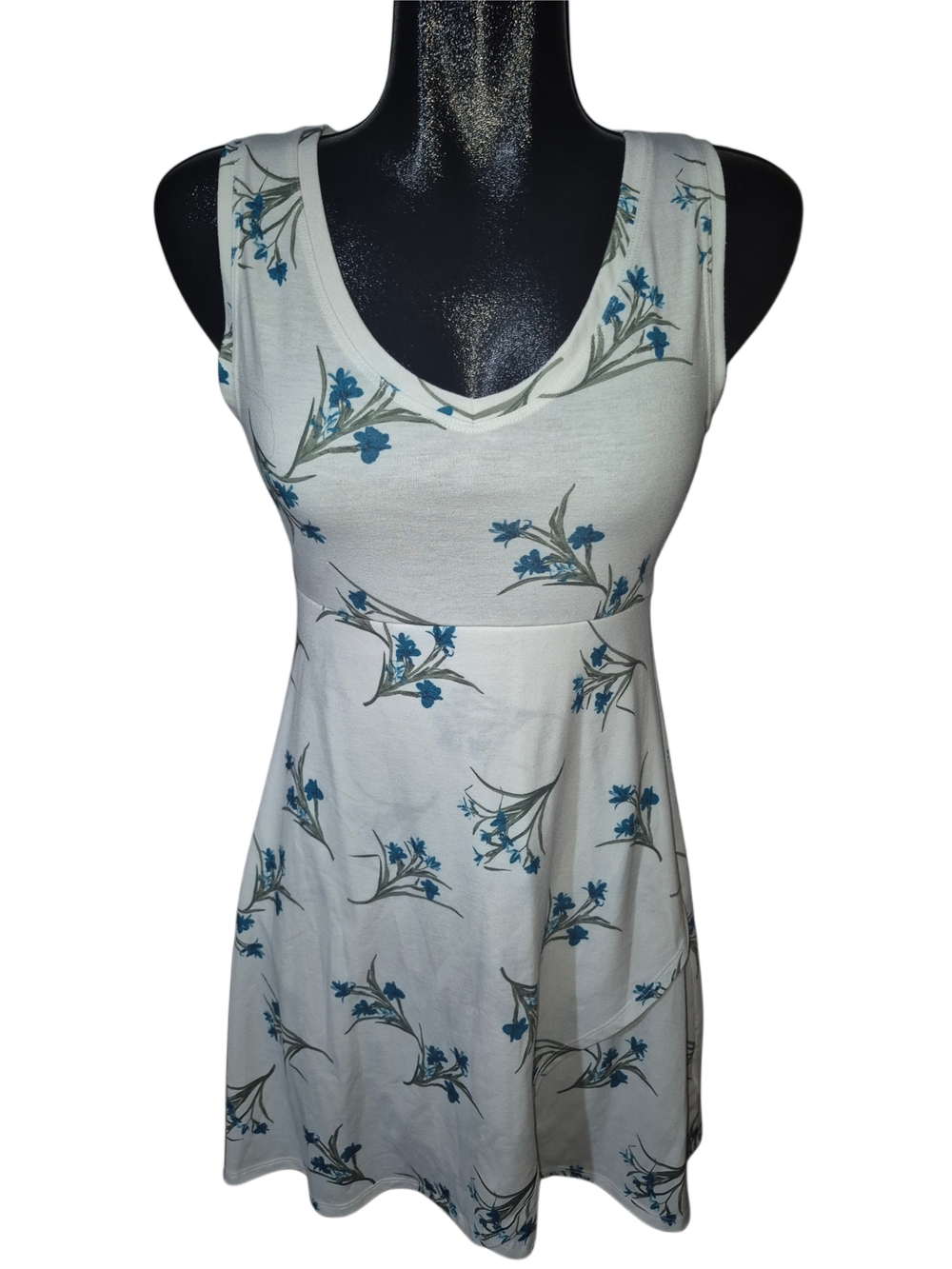 Fig White Floral Print Sleeveless A-line Fit & Flare V-Neck Women’s Dress Size S
